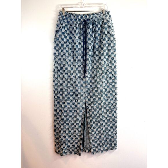 NWT LALA ORIGINAL Check Mate Textured Denim Maxi Skirt Womens Small M Blue Boho - Picture 4 of 13